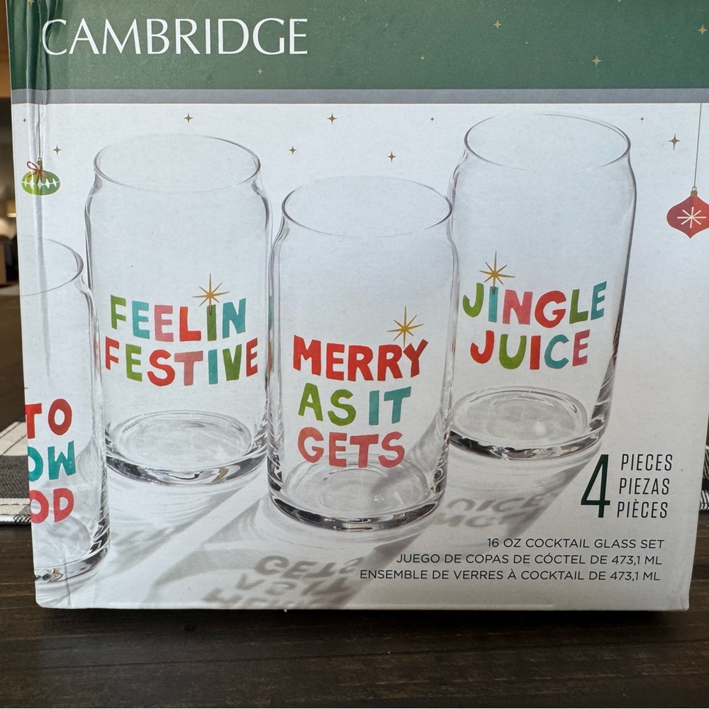 Brand New Cambridge Holiday Cocktail Glass Set 4 - 16oz glassses